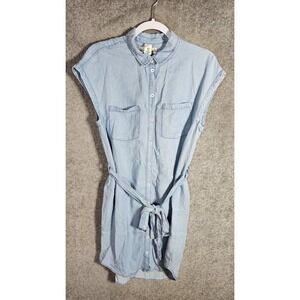 H&M‎ LOGG Chambray Button Front Belted Shirt Dress Womens Size 6 Blue Lyocell